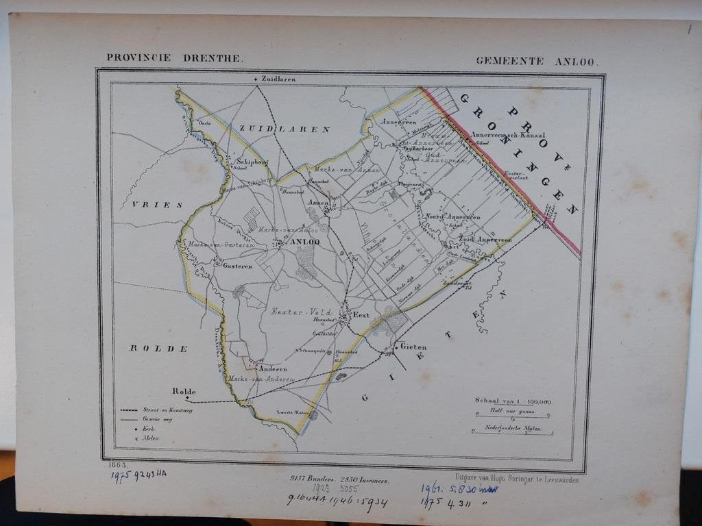 19 / Anloo - Anlo Drenthe - Litho van J. Kuyper uit 1865, Ophalen of Verzenden