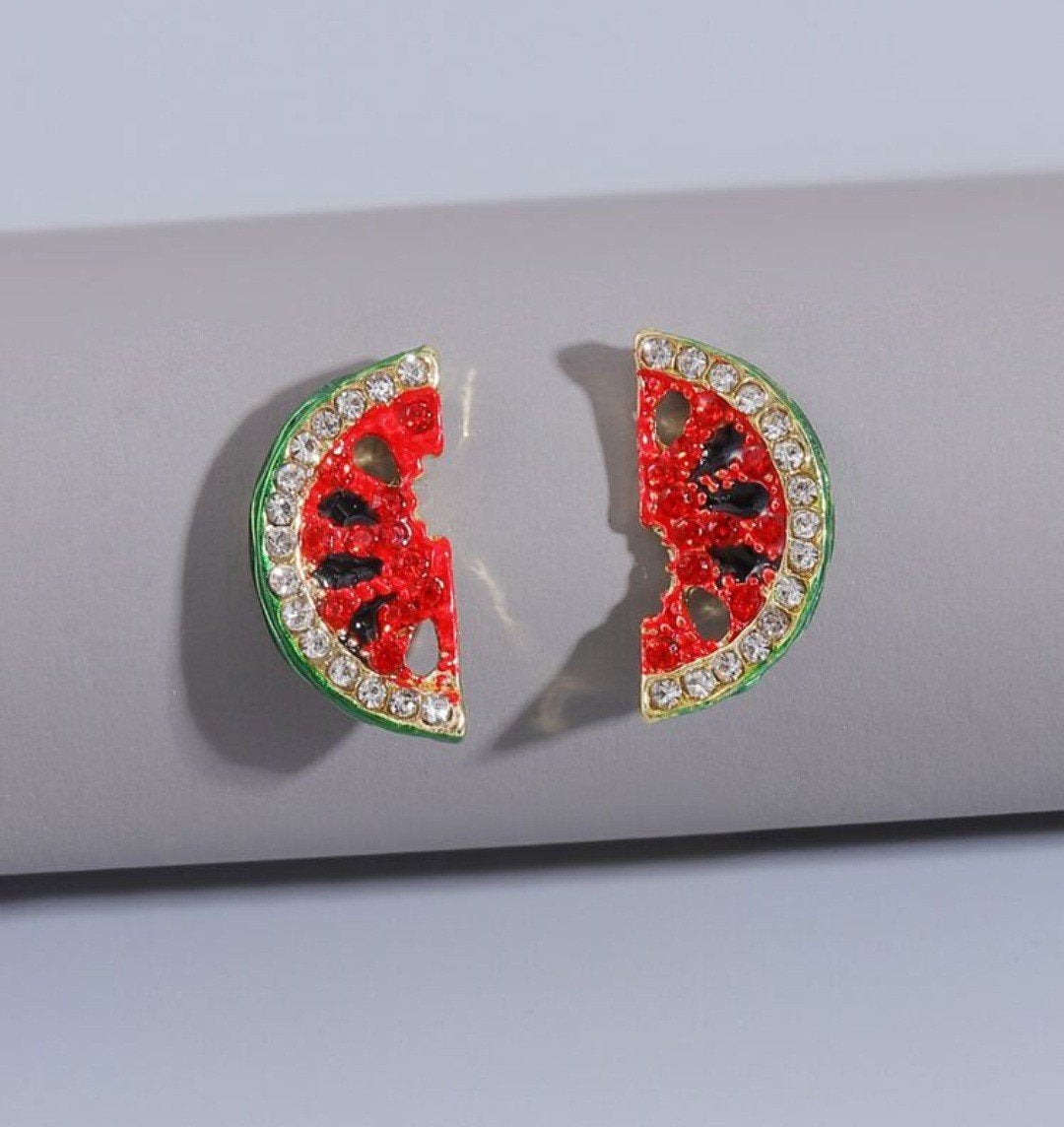 Nieuwe Watermeloen Oorbellen met Strass, Sieraden, Tassen en Uiterlijk, Oorbellen, Overige materialen, Nieuw, Ophalen of Verzenden
