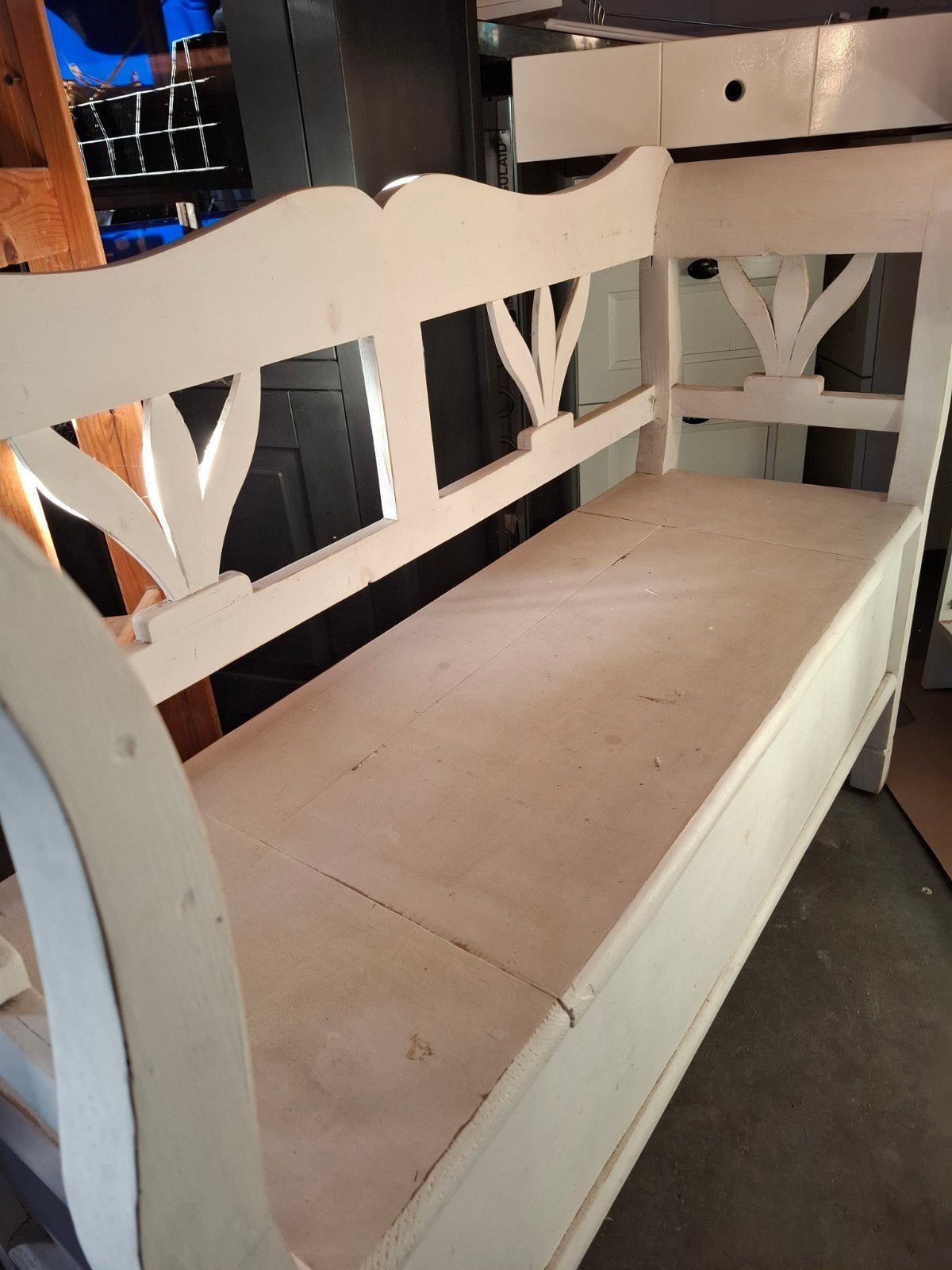 brocante klepbank tuinbank met handige opbergruimte, Tuin en Terras, Ophalen, Gebruikt, Hout