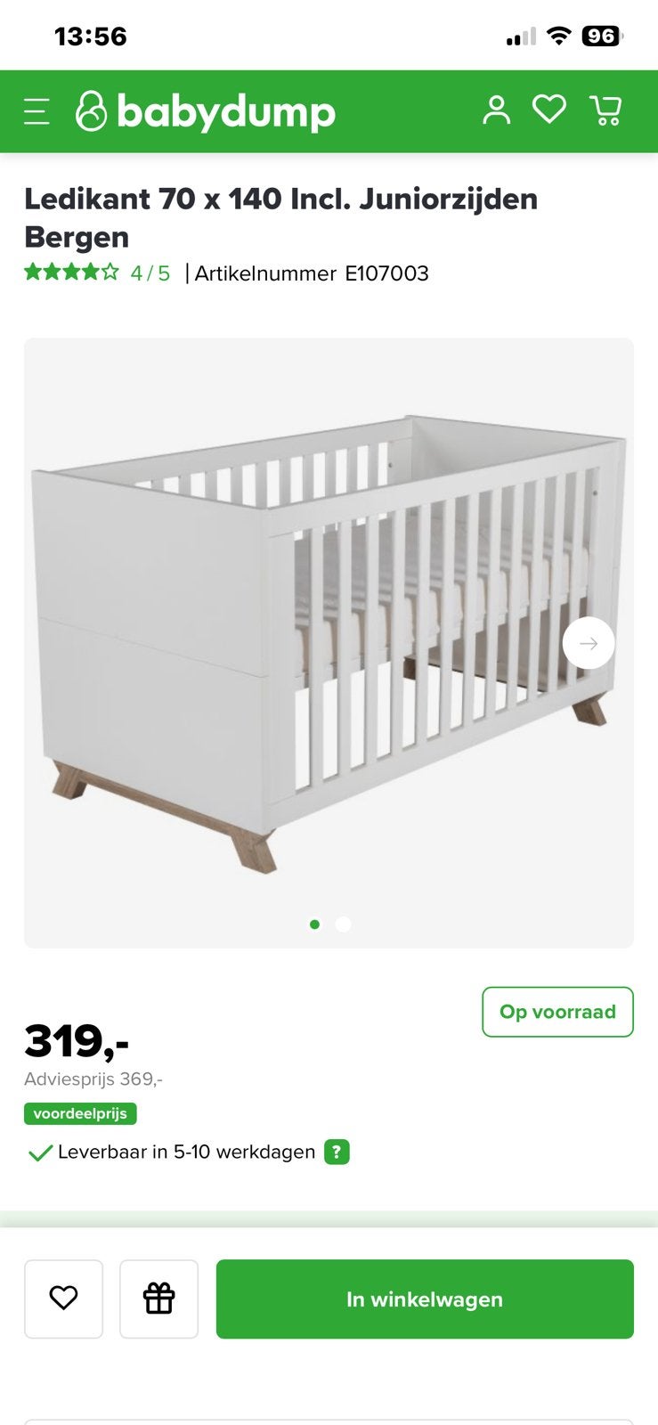 Te koop babybedje met matras, Ophalen, Zo goed als nieuw, Eenpersoons, 90 cm