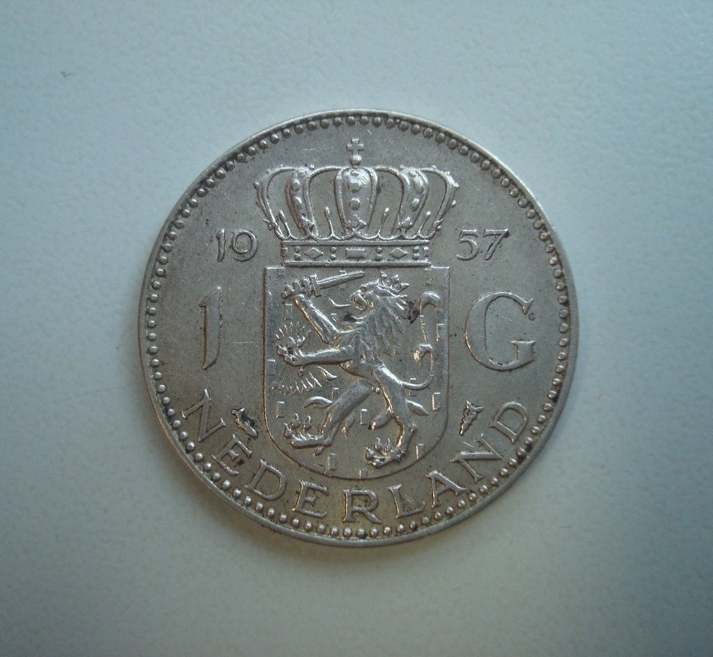 1 Gulden 1957, Postzegels en Munten, Munten | Nederland, Ophalen, Koningin Juliana, 1 gulden, Zilver