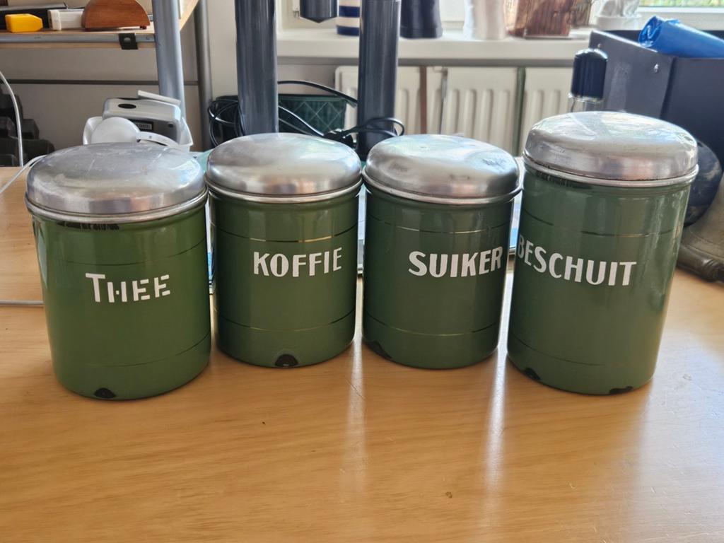 Vintage voorraadblikken set, Resedagroen, jaren '60, Ophalen of Verzenden