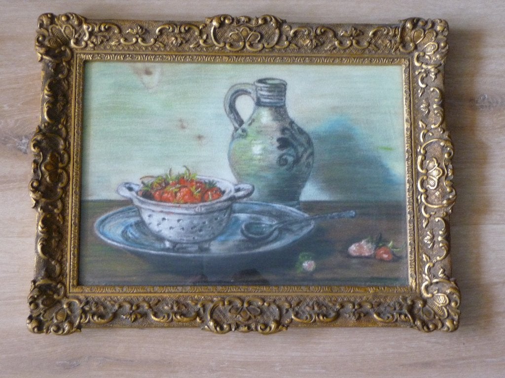 puntgave lijst met aquarel van onbekende kunstenaar, Ophalen, Klassiek, Achter glas, Stilleven