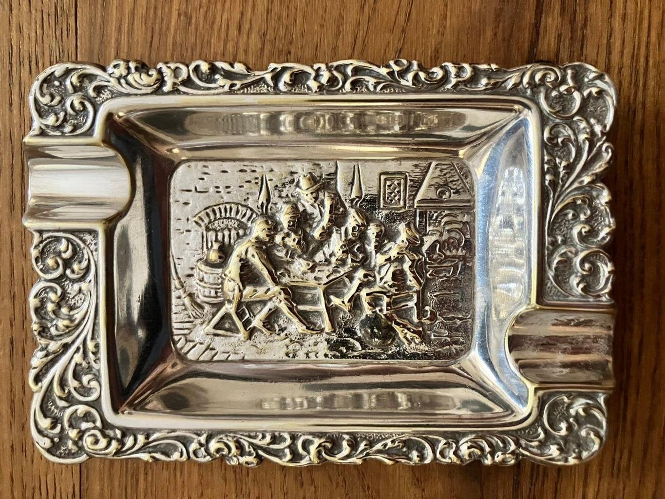 Vintage, antieke verzilverde asbak, rechthoekig. Goede staat, Ophalen, Zilver