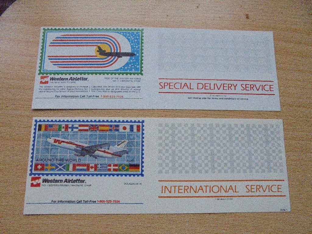 Amerika. USA.  frankeerstickers Western AIRLETTERS. APART, Ophalen of Verzenden, Buitenland