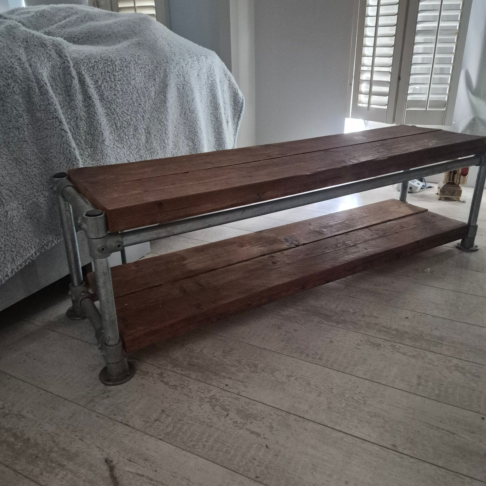 Industriële Steigerhouten Bank/TV Meubel, Gebruikt, 100 tot 150 cm, Industrieel, Steigerhout, Minder dan 100 cm