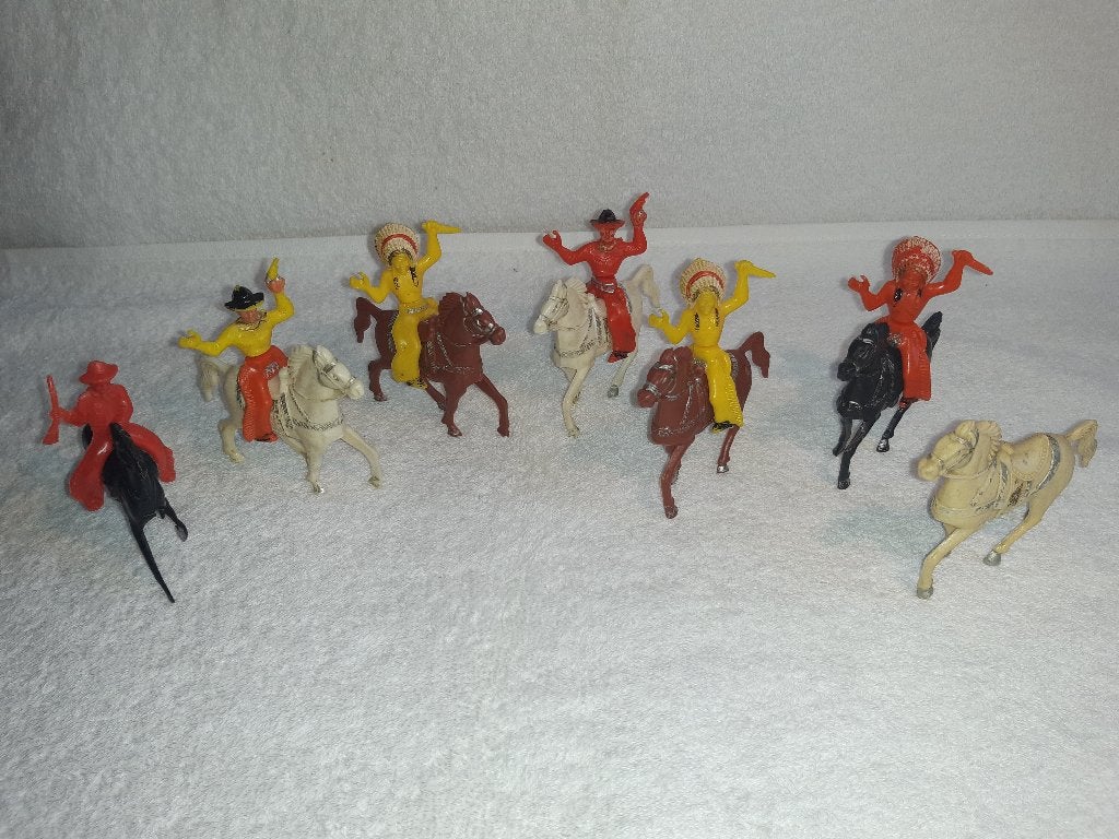 Western speelfiguren cowboys indianen met paarden. Vintage., Ophalen of Verzenden, Gebruikt