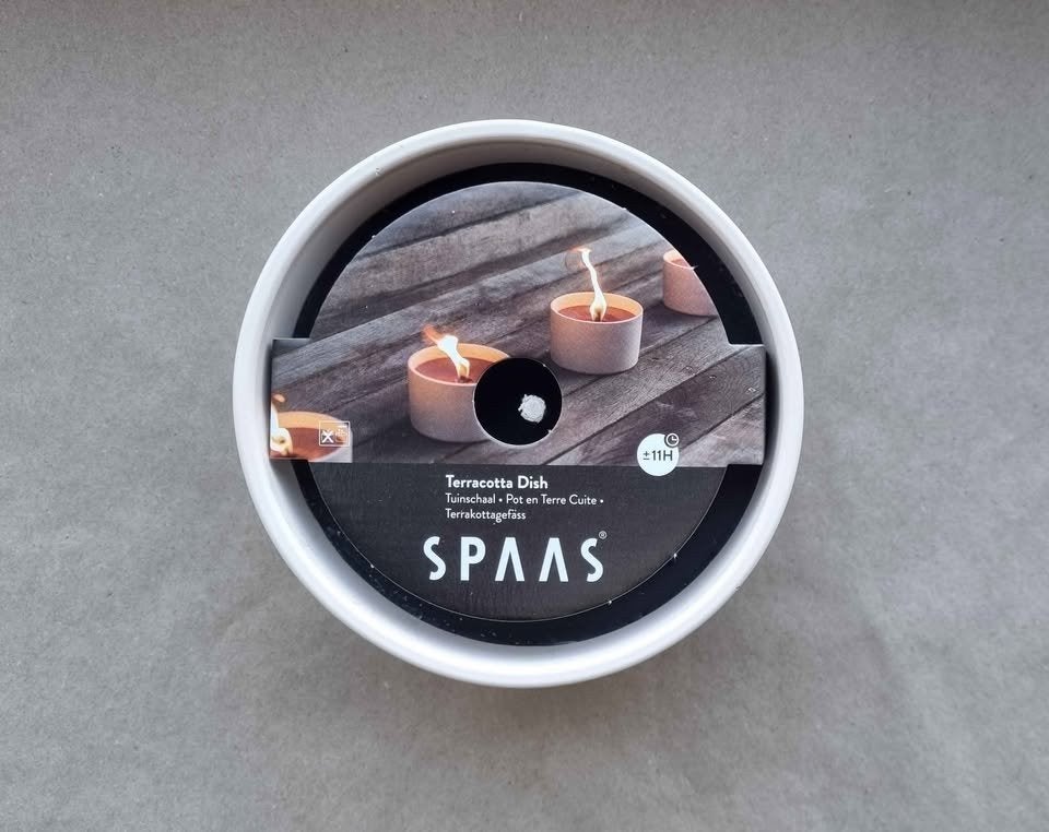 Tuinkaars Spaas Terracotta Schaal Zwart/Wit 14x8cm, Nieuw, Ophalen of Verzenden, Kaars, Steen/keramiek