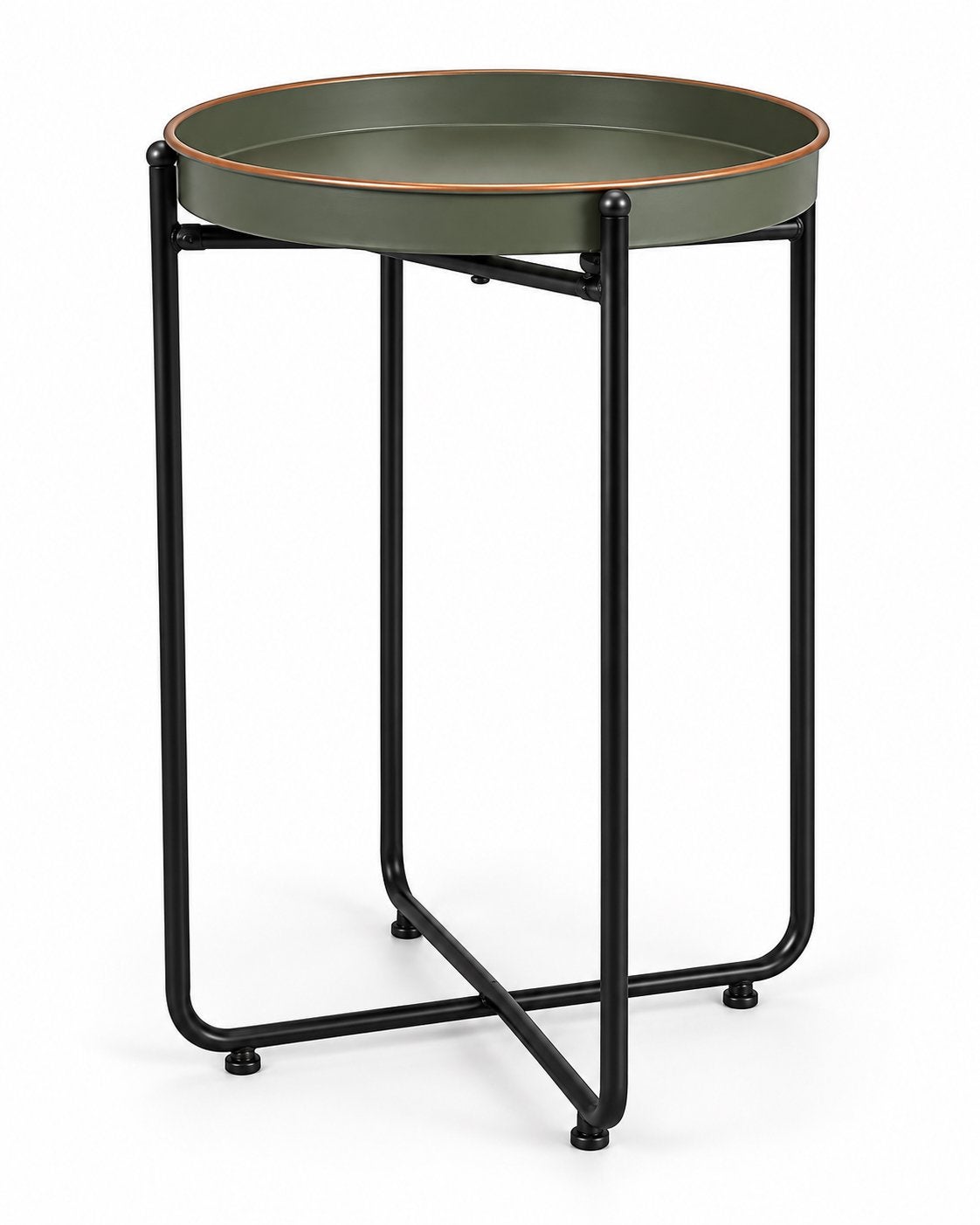 Olijfgroene metalen bijzettafel / hoge plantentafel, Minder dan 55 cm, Metaal of Aluminium, Rond, Ophalen of Verzenden