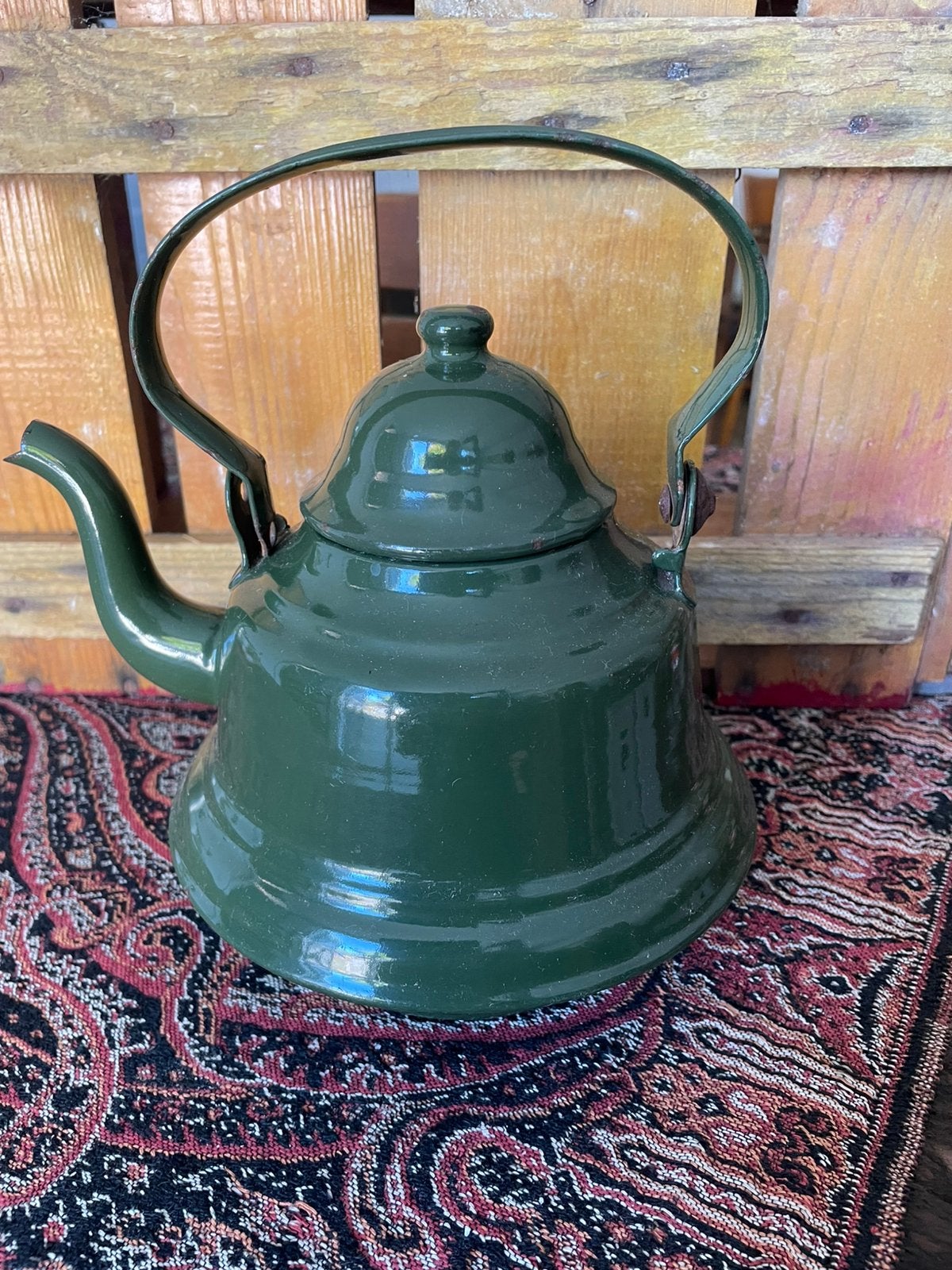 Een donkergroen emaille ketel, Antiek en Kunst, Ophalen of Verzenden