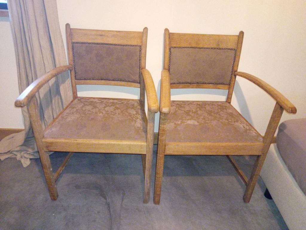 2 vintage fauteuiltjes hout/stof, Ophalen, Nieuw, Stof, Minder dan 50 cm