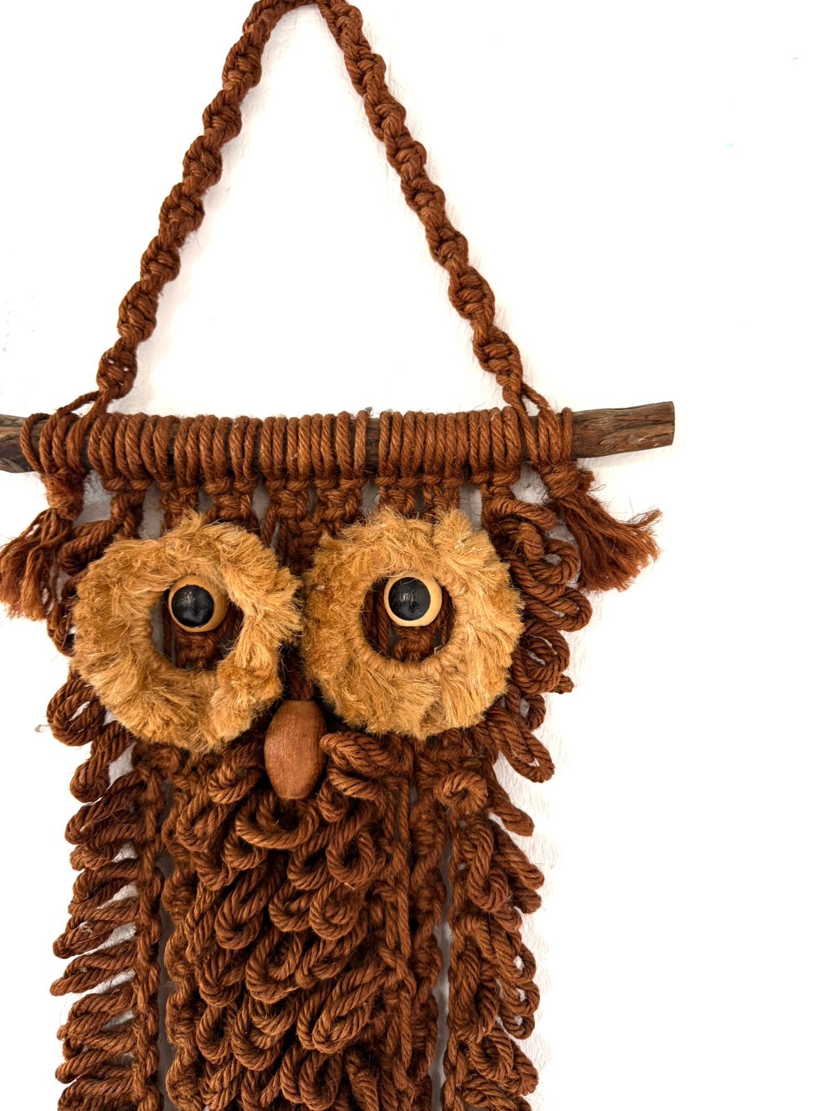 Vintage macramé uil wandhanger, jaren ‘70, 30 cm, Wandhanger, Vintage, Ophalen of Verzenden