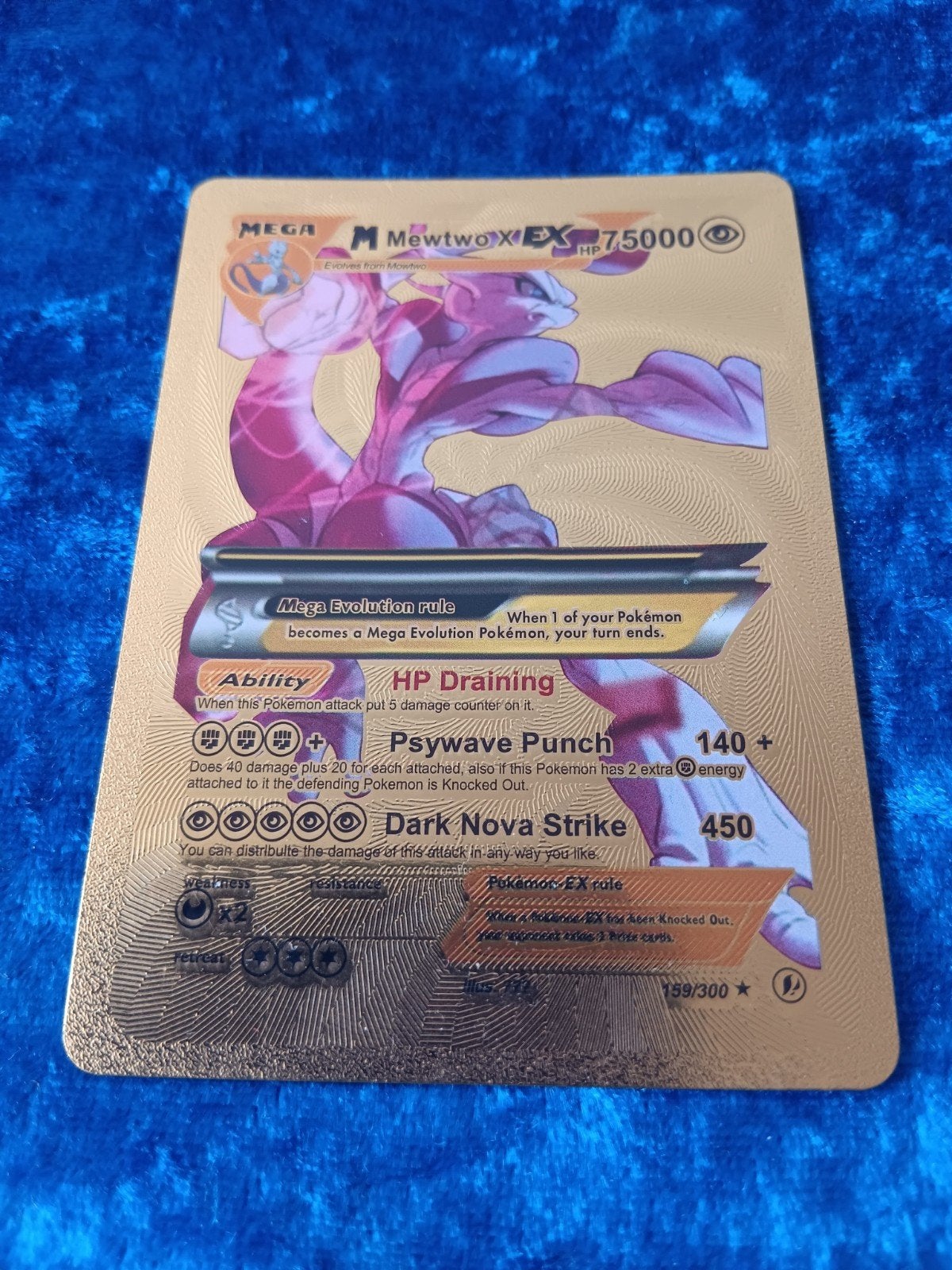 M Mewtwo EX Gold Foil Fanart Pokémon Kaart, Ophalen of Verzenden, Zo goed als nieuw, Losse kaart, Foil