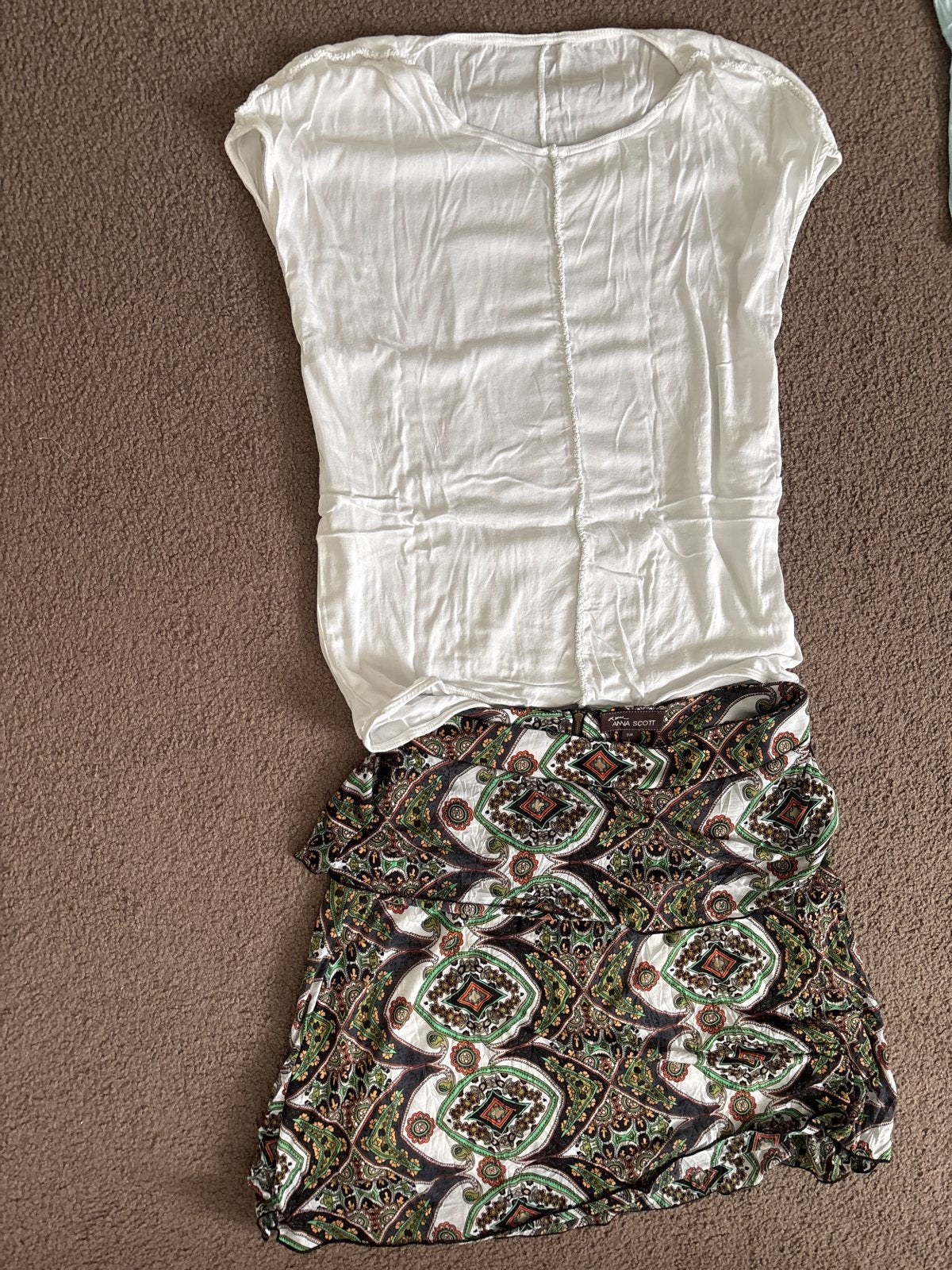 Zomerse set: Witte top en rok met print maat L, Kleding | Dames, Rokken, Overige kleuren, Maat 42/44 (L), Ophalen of Verzenden