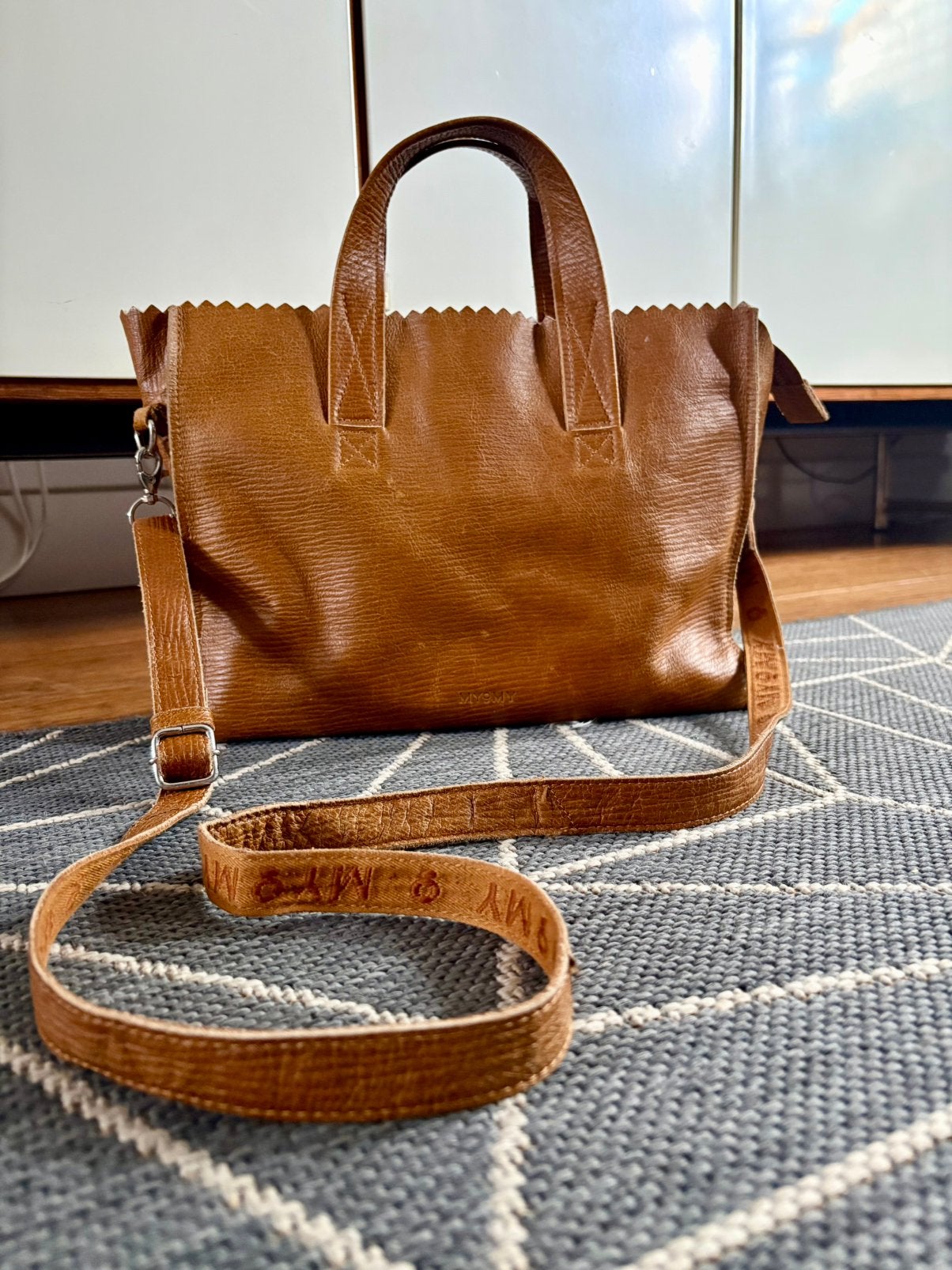 Myomy My paper bag handtas bruin camel leer, Ophalen of Verzenden, Zo goed als nieuw, Bruin, Handtas