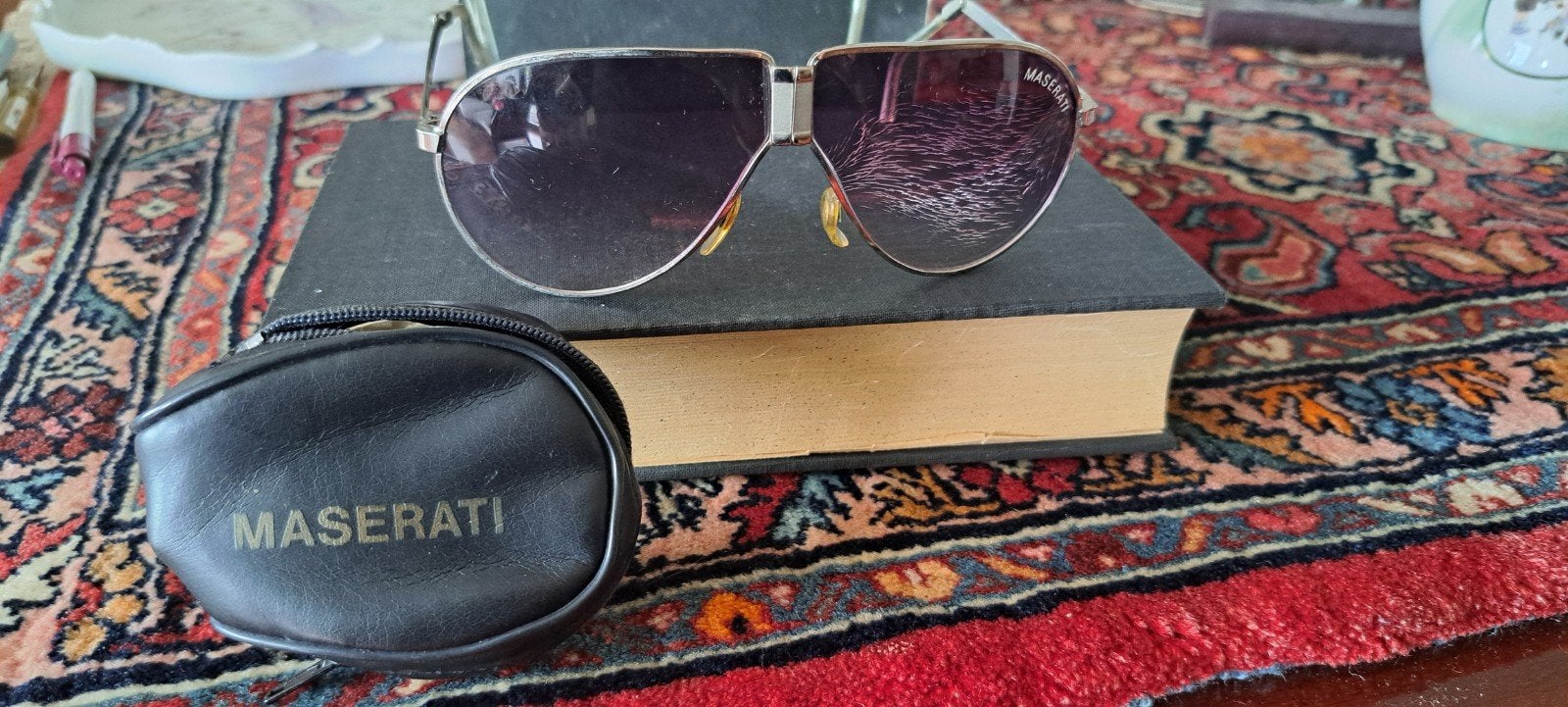 Maserati opklap zonnebril in etui glas beschadigd, Ophalen of Verzenden, Gebruikt, Zonnebril, Overige merken