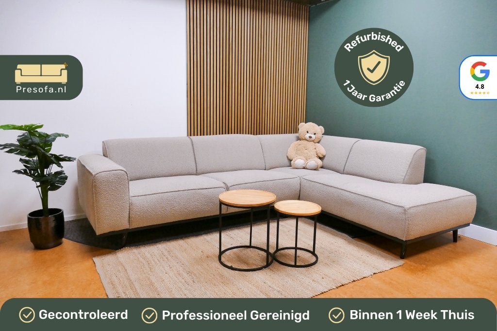 Hoekbank Beige Boucle BePure Statement [Refurbished], 250 tot 300 cm, -, -, Hoekbank