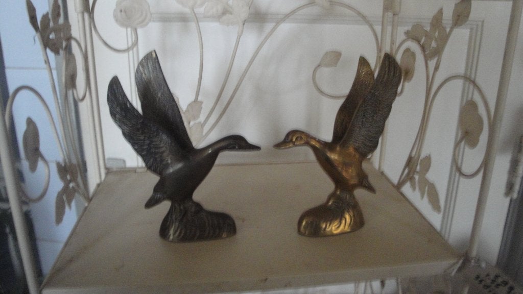 2 messing vogels vliegende eenden, Ophalen of Verzenden, Koper