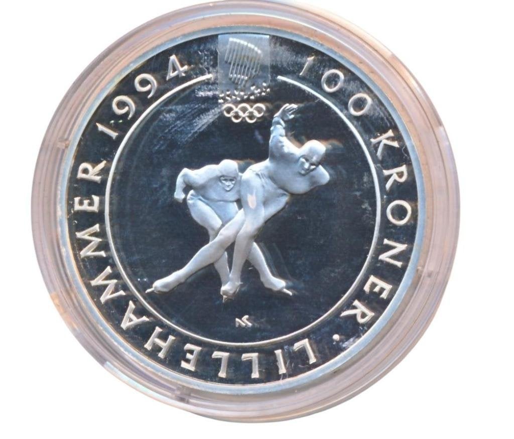 Noorwegen 100 kroner 1991 Olympische Spelen Lillehamer, Ophalen of Verzenden, Overige landen, Losse munt, Zilver