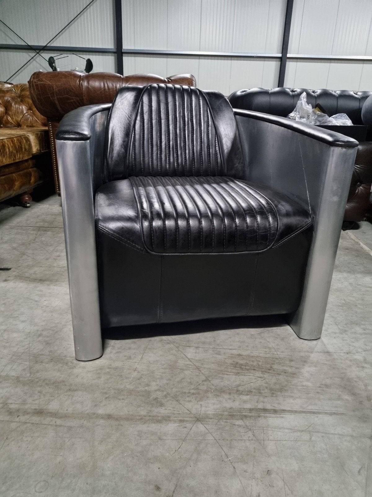 Aviator fauteuil vintage zwart leer + Aluminium, Gebruikt, Aviator, ., 75 tot 100 cm