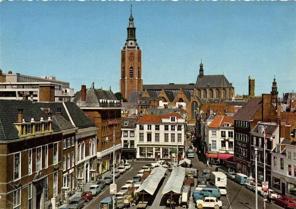 s Gravenhage, Grote Markt - VW-bus kraam - 1969 gelopen, Ophalen of Verzenden, 1960 tot 1980, Gelopen, Zuid-Holland