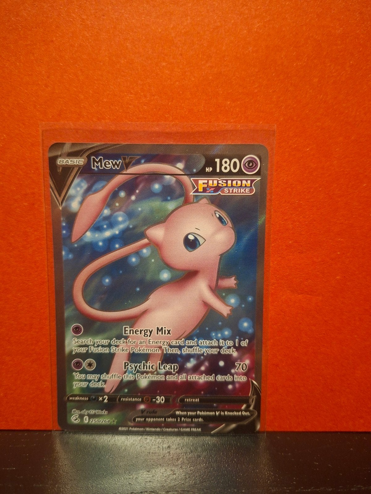 Mew V Full Art 250/264 — Fusion Strike (Near Mint), Ophalen of Verzenden