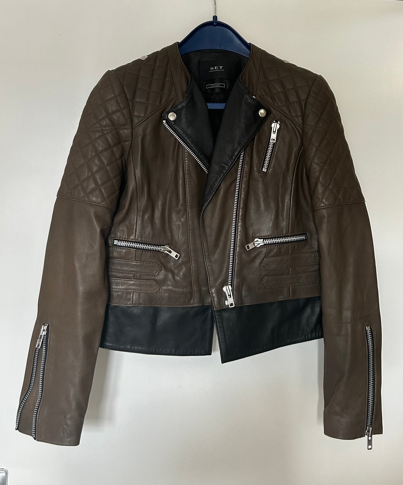 Set urban de luxe leren jas maat 40 bruin/zwart, Ophalen of Verzenden, Zo goed als nieuw, Maat 38/40 (M), Bruin
