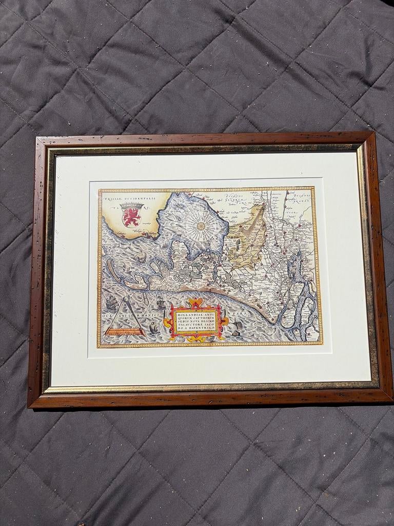 Ingelijste antieke kaart van Holland (1630), Ophalen of Verzenden