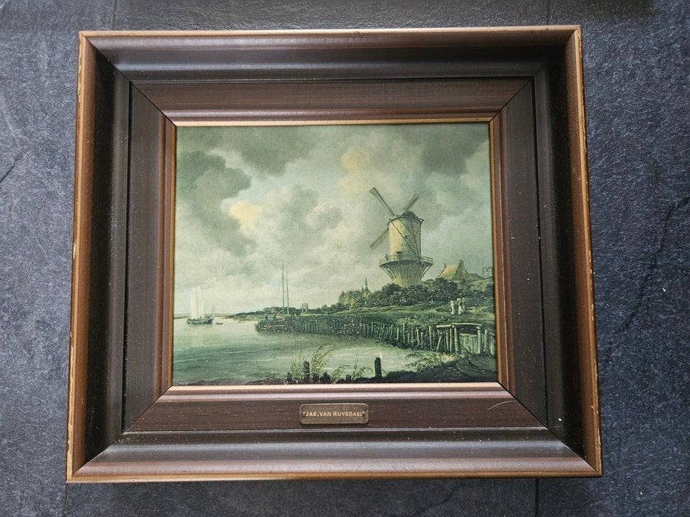 Klassiek Hollands Landschap Schilderij met Molen, Antiek en Kunst, Ophalen of Verzenden, Klassiek, Ingelijst, Landschap