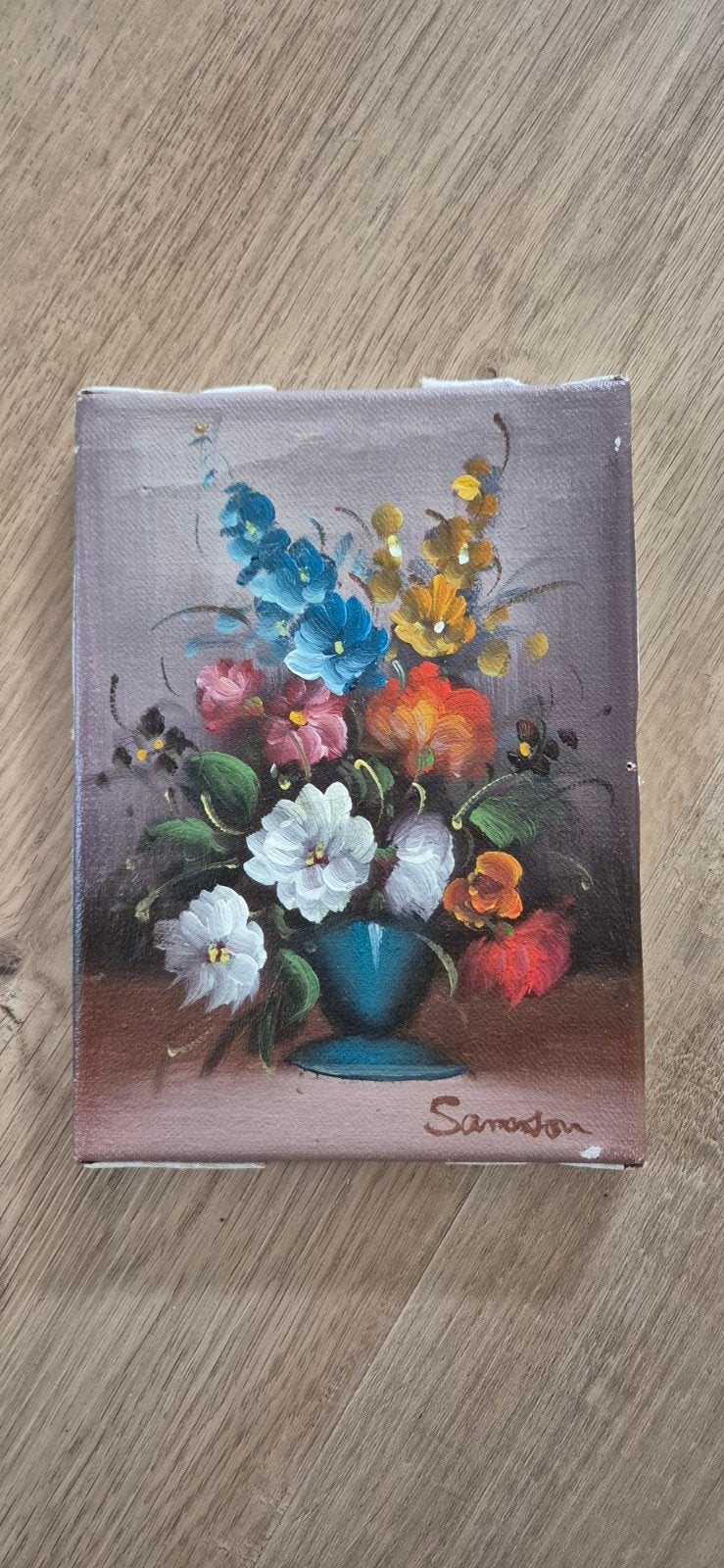 Schilderijtje Samson, 13x18cm, bloemen in vaas, Ophalen of Verzenden, Realistisch, Gesigneerd, Bloemen