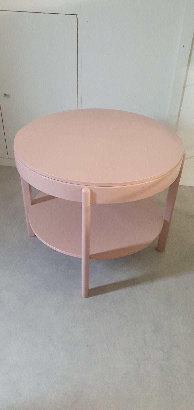 Roze ronde theetafel met 2 planken, Ophalen, Gebruikt, 50 tot 100 cm, Rond