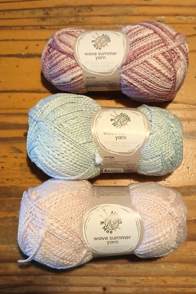 3 bollen wol Alison&Mae Wave Summer Yarn, zie tekst ~Nieuw~, Verzenden, Nieuw, Breien, Wol of Garen
