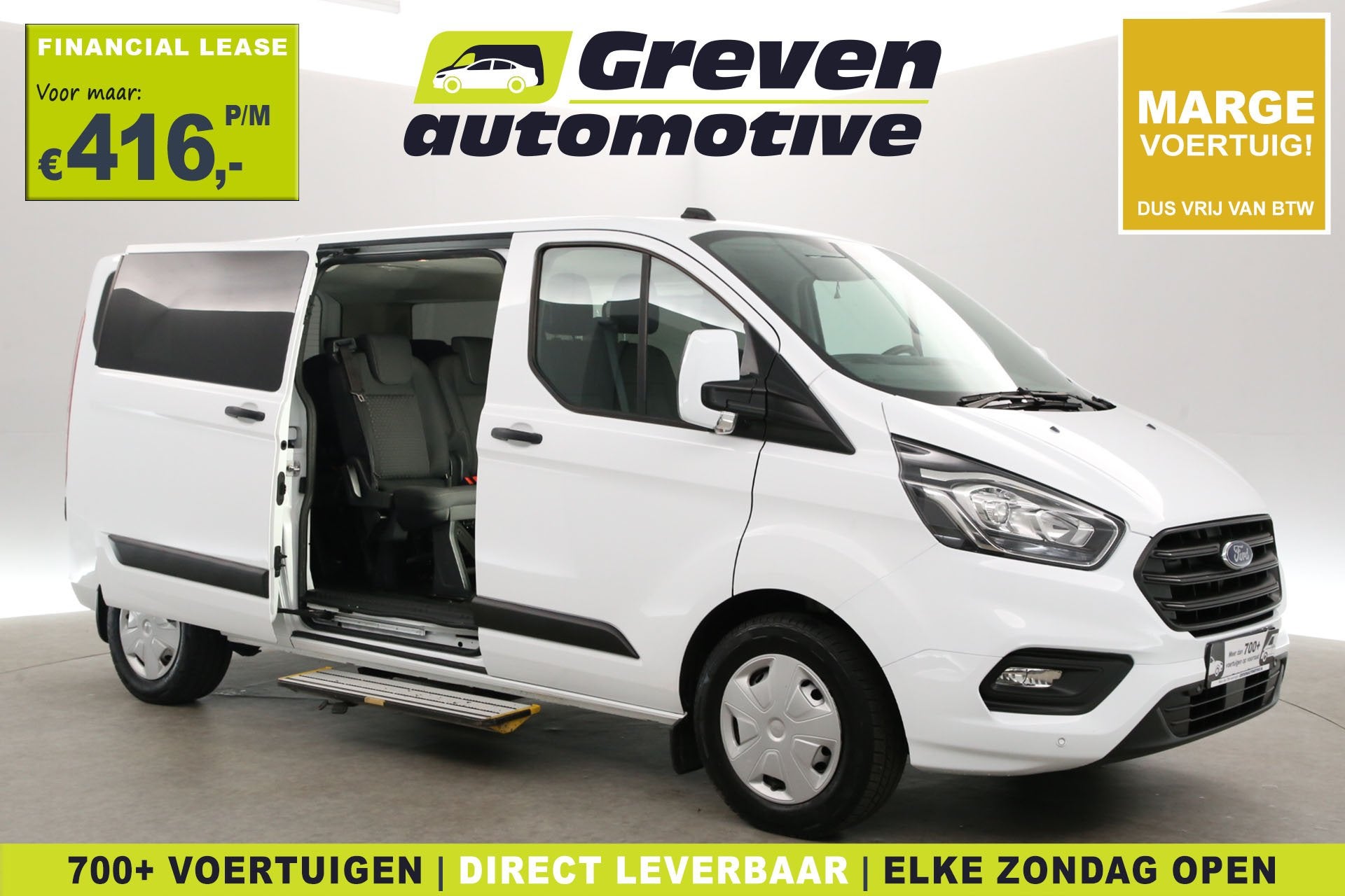 Ford Transit Custom 2.0 TDCI L2H1 | MARGE | 9 Zits | Incl. B, Auto's, Voorwielaandrijving, 1987 kg, Stof, Gebruikt