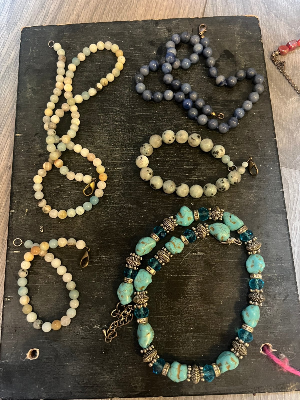 Vintage retro halfedelstenen set kettingen armband turkoois, Sieraden, Tassen en Uiterlijk, Kettingen, Blauw, Ophalen of Verzenden
