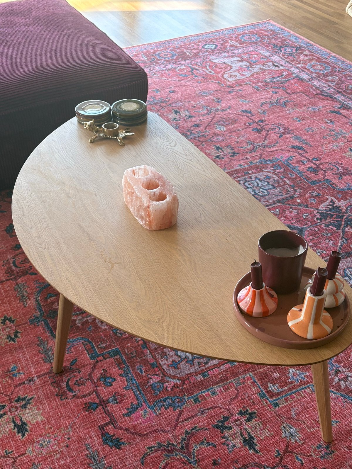 Stijlvolle halfronde salontafel van licht hout, 100 tot 150 cm, Eikenhout, Zo goed als nieuw, Overige vormen