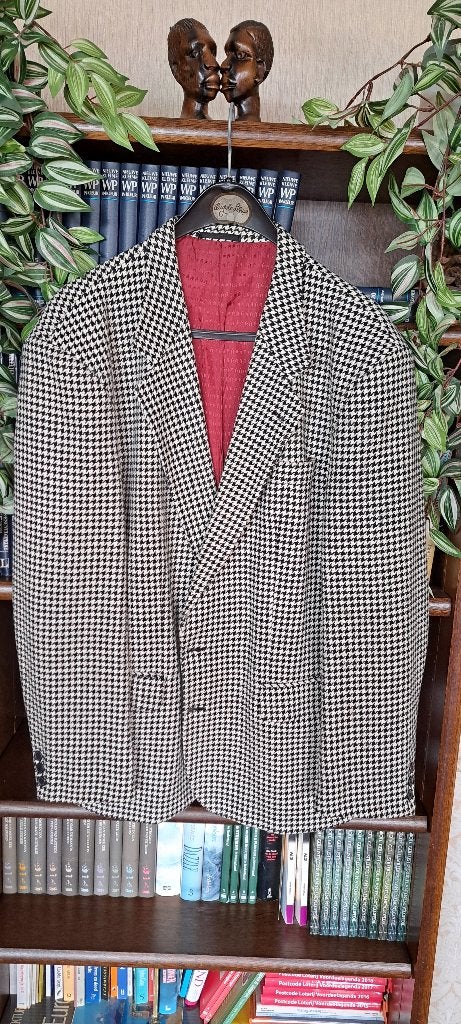 Pepita colbert zwart/wit maat 544 met rode satijnen voering., Kleding | Heren, Kostuums en Colberts, Ophalen of Verzenden, Zo goed als nieuw
