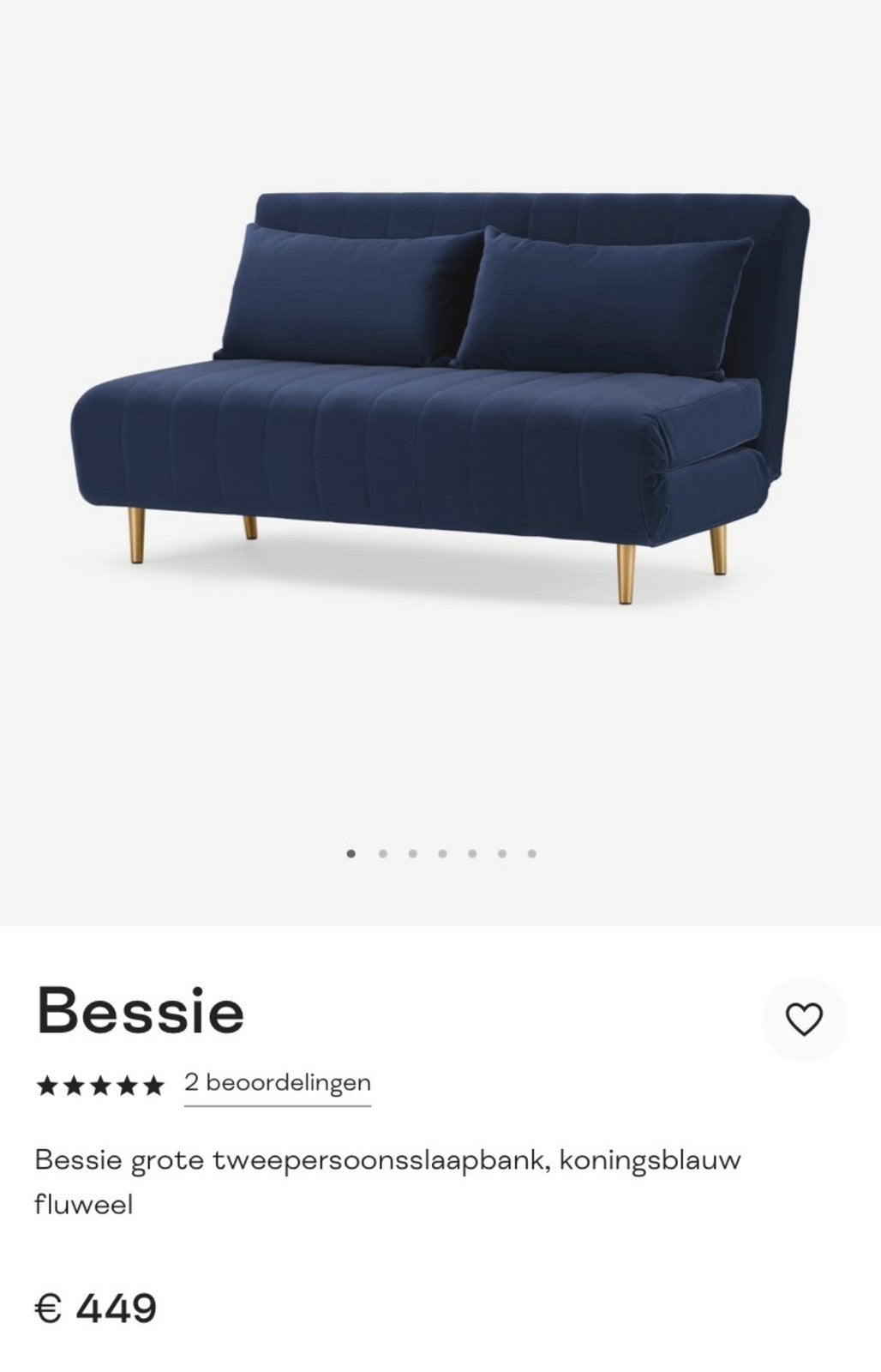 Twee persoon slaapbank- Koningsblauw Fluweel, Huis en Inrichting, Ophalen, Blauw, Tweepersoons, Zo goed als nieuw