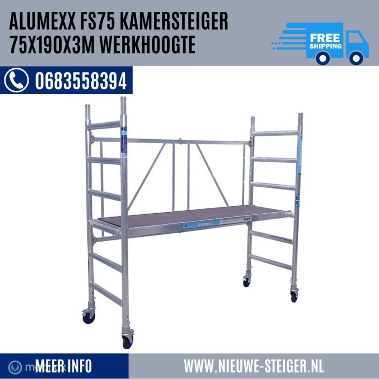 Alumexx kamersteiger 75x190x3m werkhoogte, gratis bezorging!, Doe-het-zelf en Verbouw, Steigers, Nieuw, Ophalen of Verzenden, Alumexx