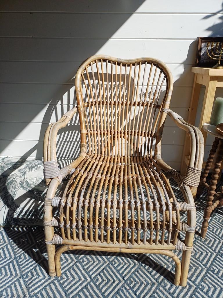 Vintage rotan fauteuil., Ophalen, Gebruikt, Overige kleuren, Riet of Rotan