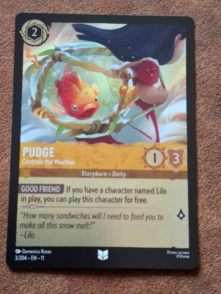 Pudge 3 Controls The Weather Foil Disney Lorcana Winterspell, Ophalen of Verzenden, Zo goed als nieuw, Losse kaart, Foil