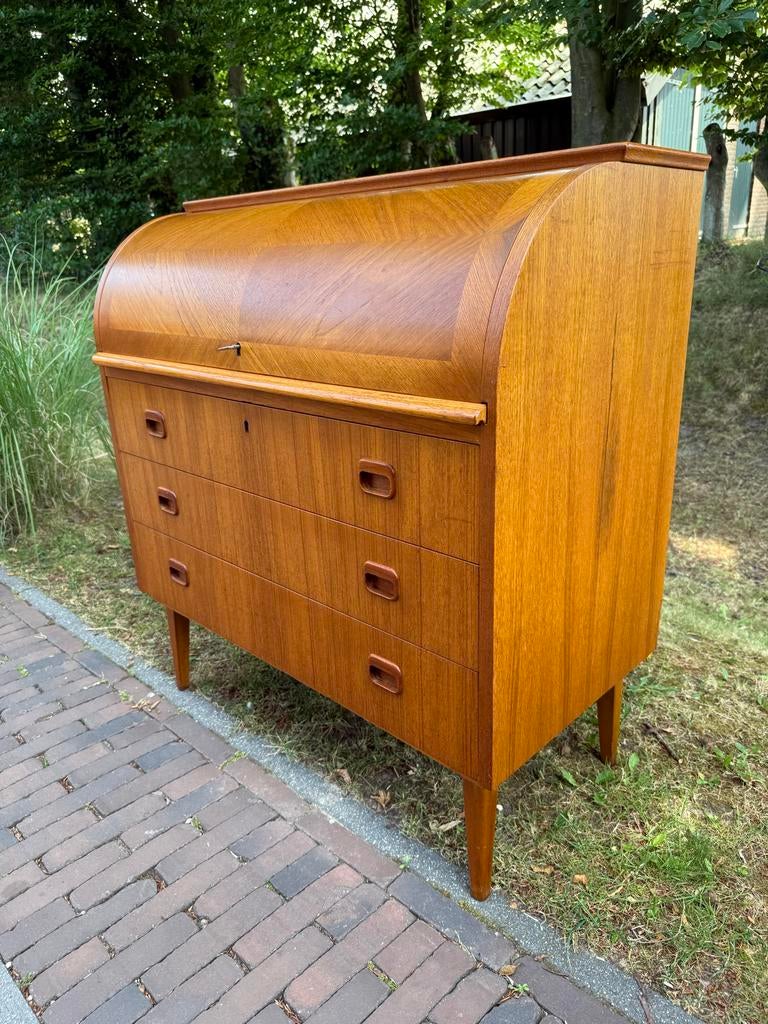 Vintage SMI Secretaire - Teak Houten Roldeur Bureau, Gebruikt, Ophalen of Verzenden, Gijpsvintage, Midcentury