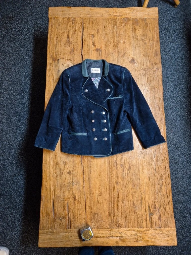 Mooie suede jas, Maat 38/40 (M), Blauw, Classic-pelz-leder, Djt@dejuistetoon.eu