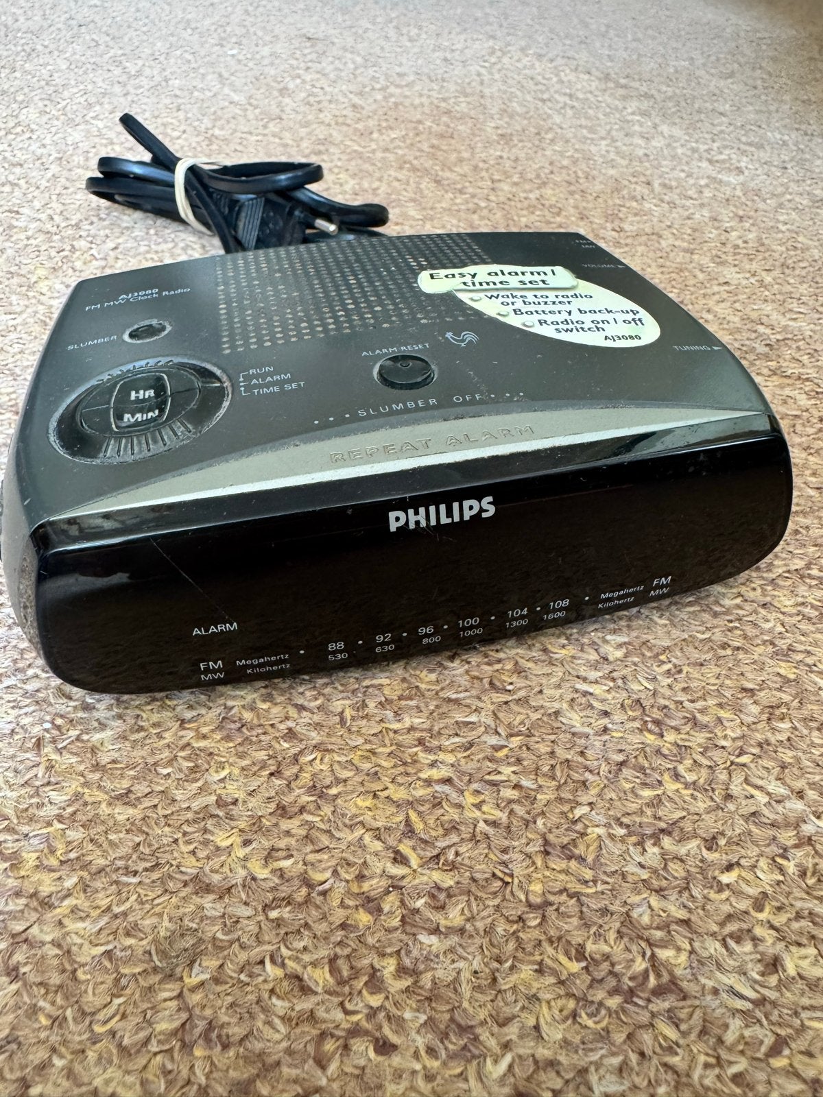 Philips AJ3080 FM/MW Wekkerradio - Compact en Functioneel, Audio, Tv en Foto, Ophalen of Verzenden, Gebruikt, Radio