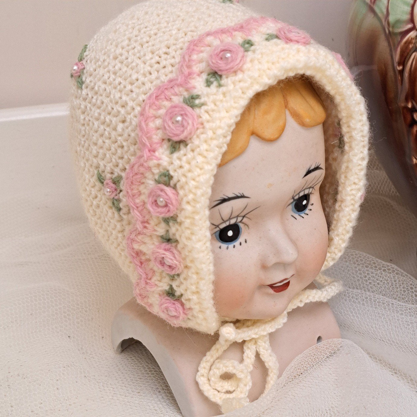 Hand gebreid Brocante Poppen muts NIEUW, Ophalen of Verzenden