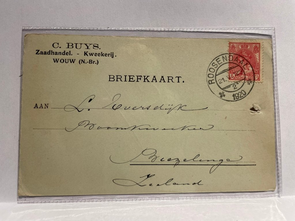 Briefkaart - Wouw - C. Buys - Zaadhandel Kweekerij, Verzamelen, Verzenden, 1920 tot 1940, Gelopen, Noord-Brabant
