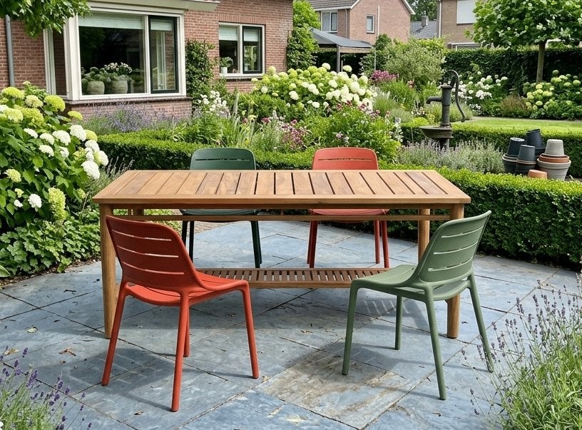 Tuinset Teak | 180cm | Opruiming > 50% korting, Ophalen, 4 zitplaatsen, Teakhout, Nieuw