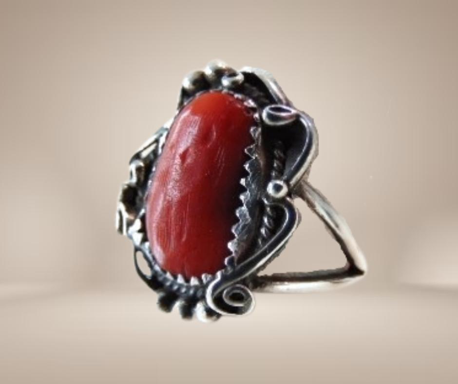 Prachtige zilveren oude NAVAJO koraal ring M19,5/20!, Verzenden, 19 tot 20, Zo goed als nieuw, X