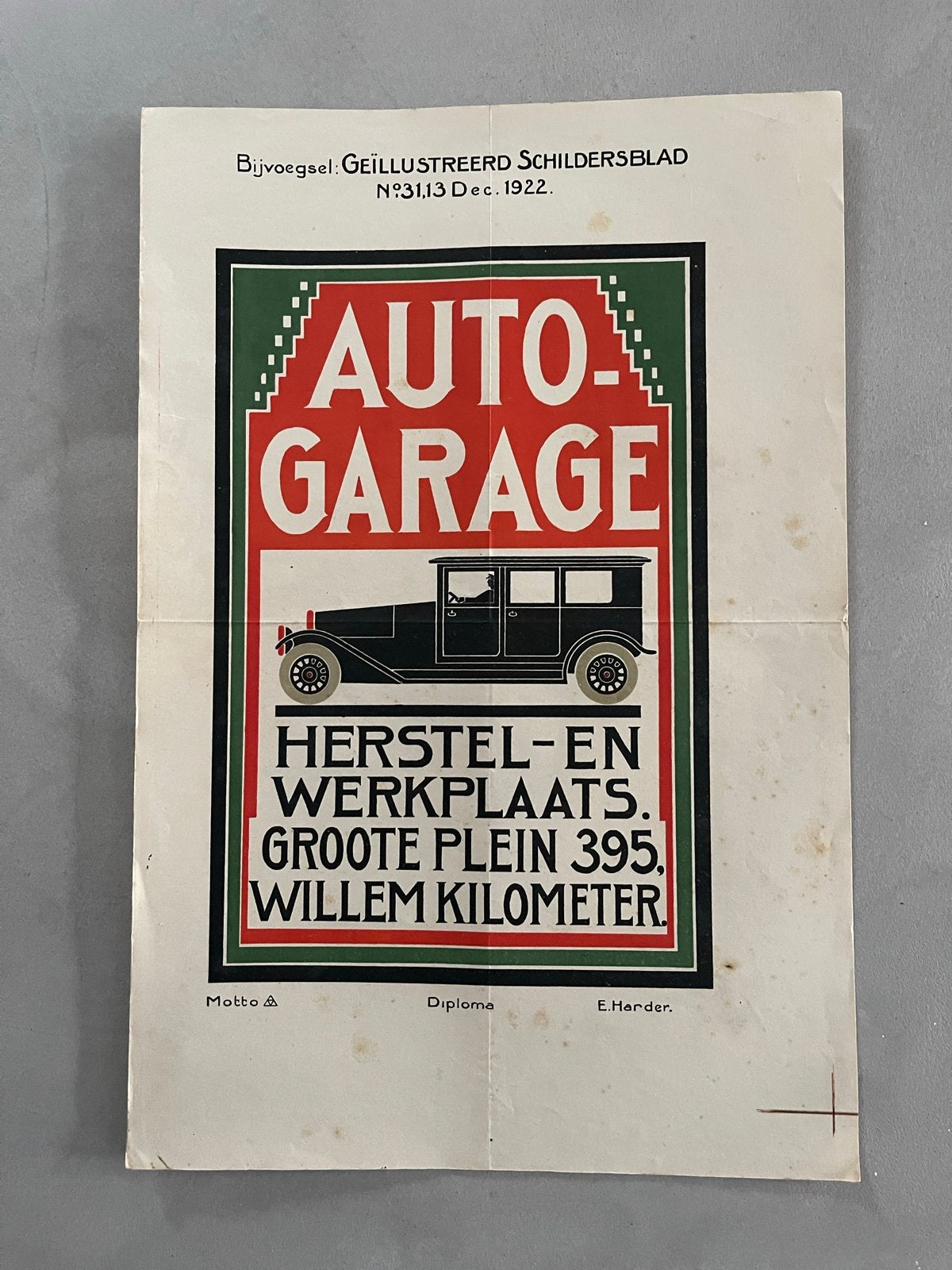 Vintage Auto Garage Advertentie - Geïllustreerd Schildersbla, Ophalen, Gebruikt, Auto's