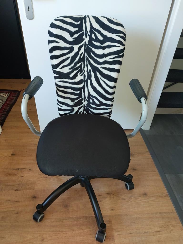 Vintage IKEA bureaustoel met zebra rugleuning, Ophalen of Verzenden, Gebruikt, Zwart, Bureaustoel