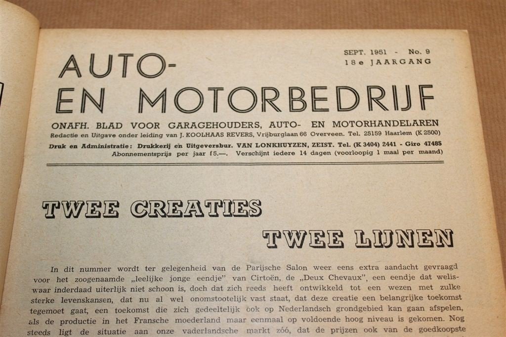 Auto en Motorbedrijf Nr. 9 1951 — 2CV Simca Morris AWO, Ophalen of Verzenden, Gelezen, Overige merken